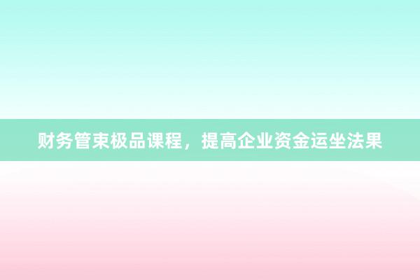 财务管束极品课程，提高企业资金运坐法果